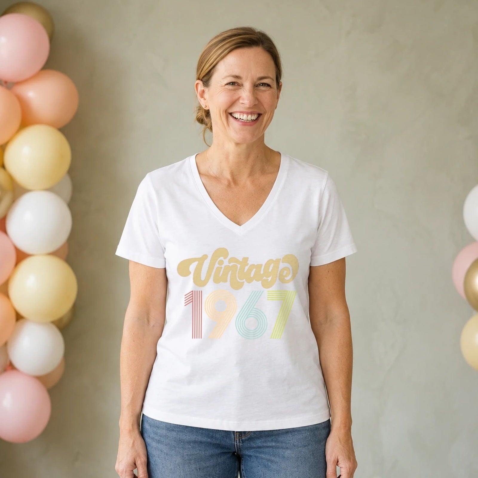 Vintage 1967 - Retro 59th Birthday T-Shirt for Women - White V-Neck