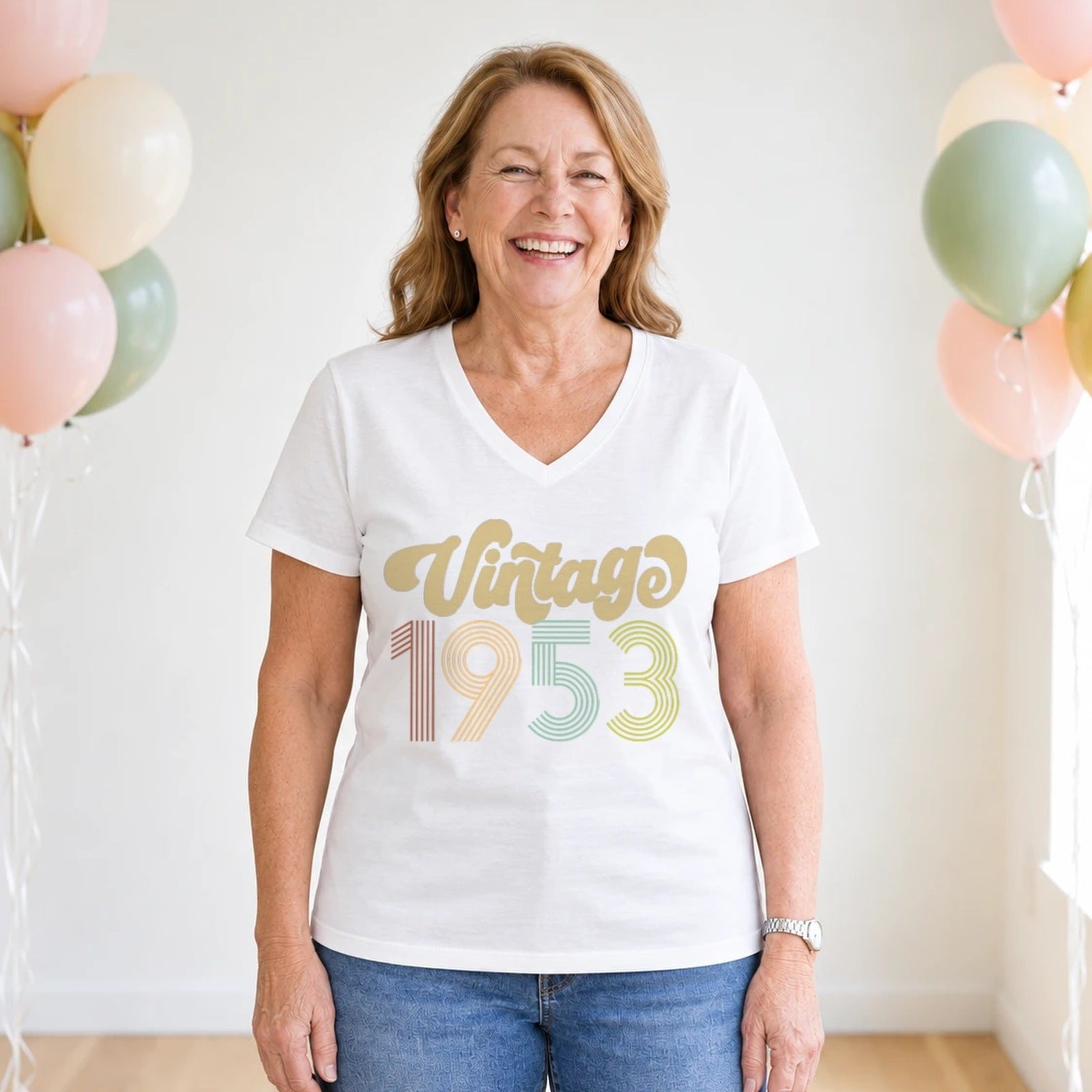 Vintage 1953 - Retro 73rd Birthday T-Shirt for Women - White V-Neck