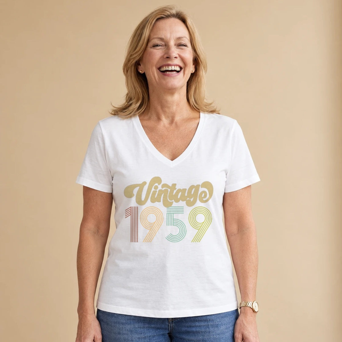 Vintage 1959 - Retro 67th Birthday T-Shirt for Women - White V-Neck
