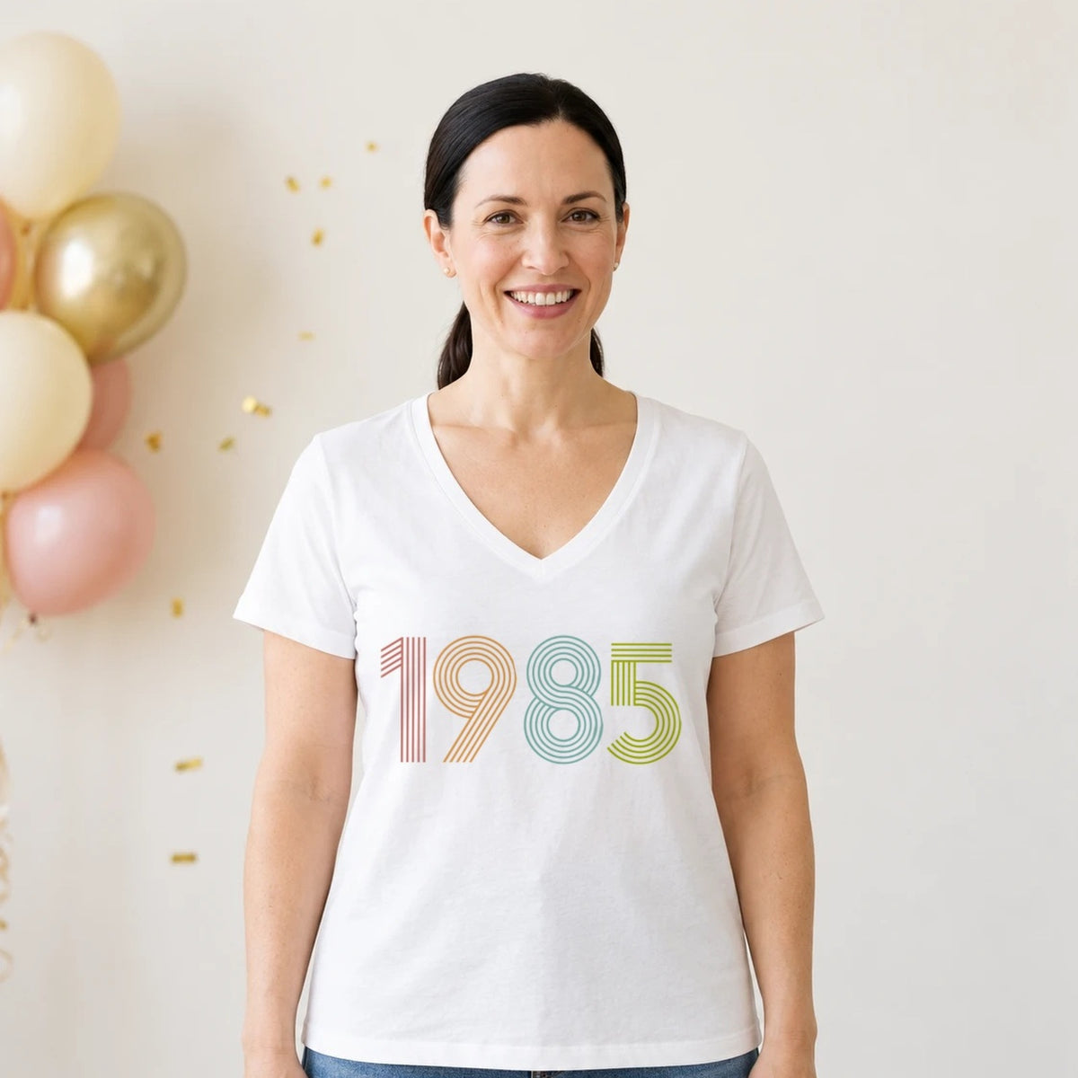 1985 Birth Year Shirt - Retro 41st Birthday T-Shirt for Women - White V-Neck