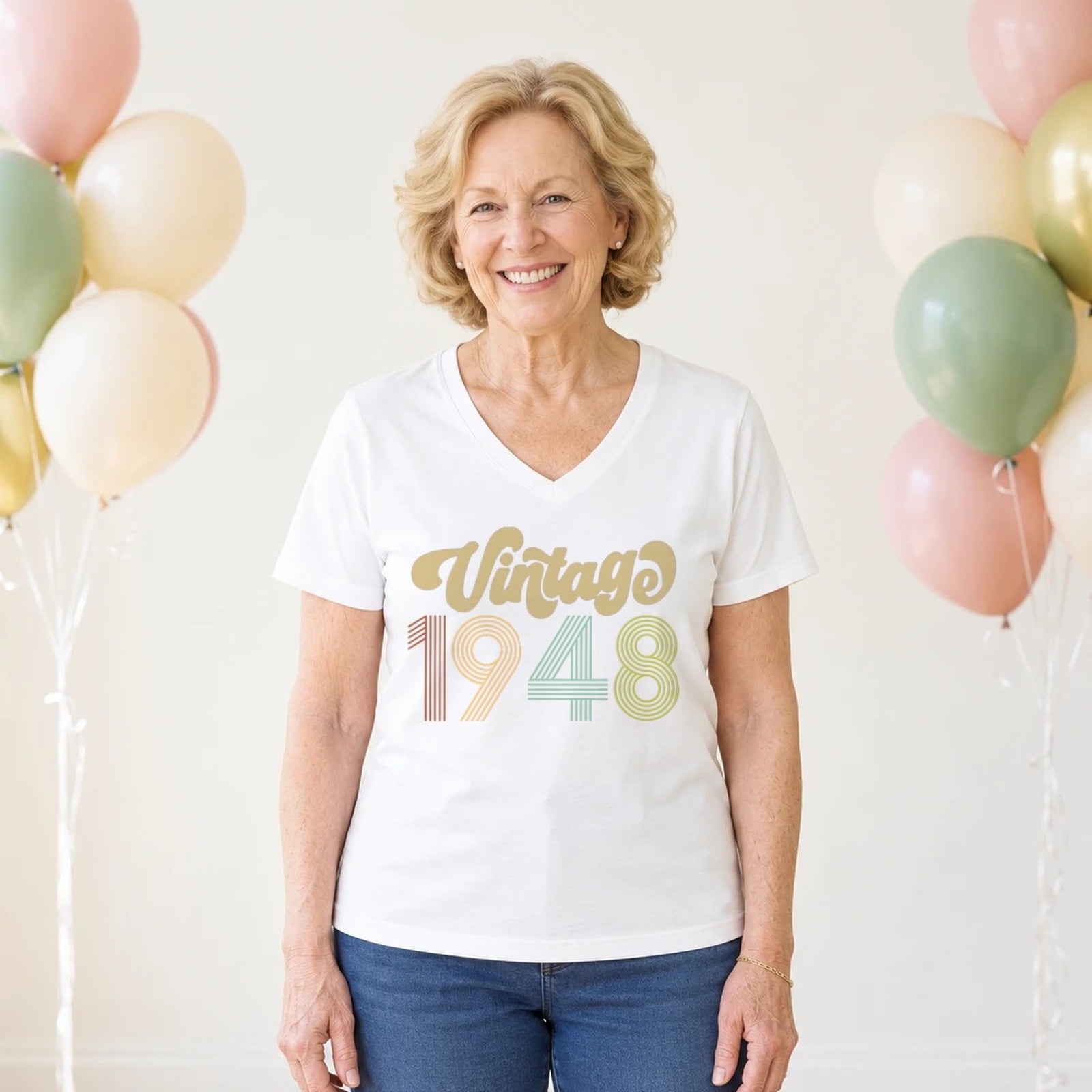 Vintage 1948 - Retro 78th Birthday T-Shirt for Women - White V-Neck