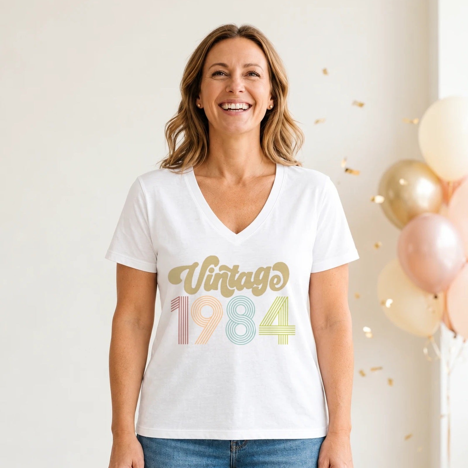 Vintage 1984 - Retro 42nd Birthday T-Shirt for Women - White V-Neck