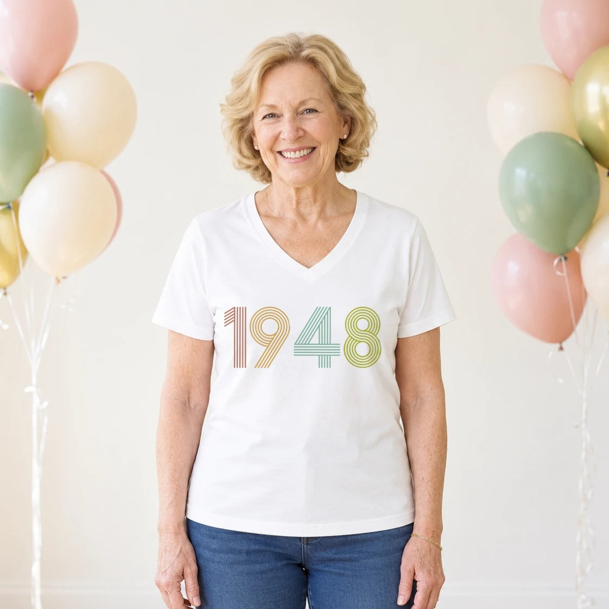 1948 Birth Year Shirt - Retro 78th Birthday T-Shirt for Women - White V-Neck