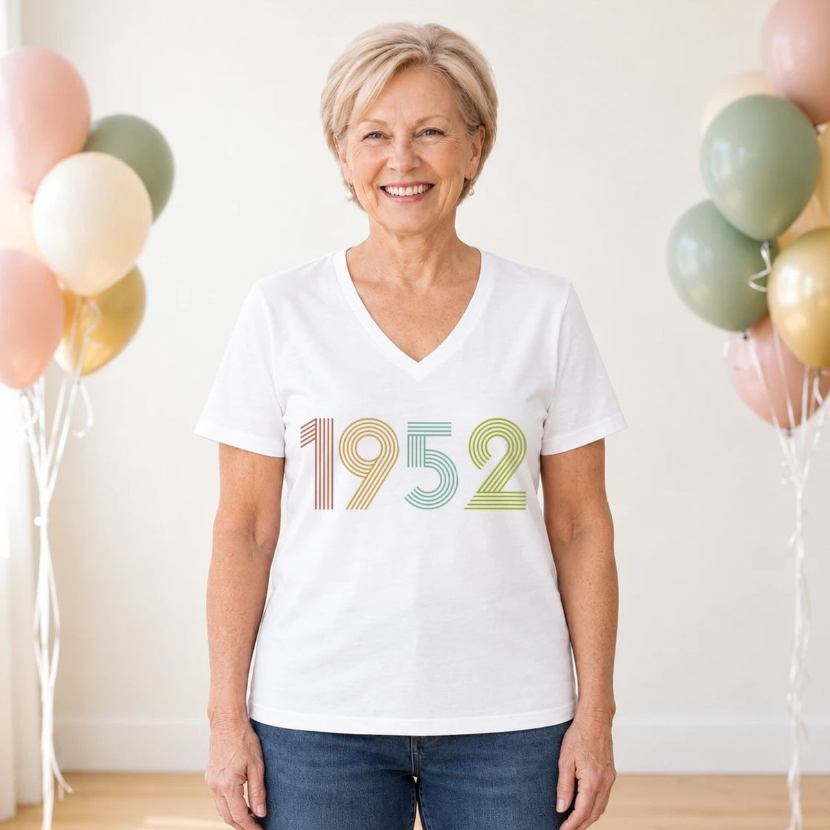 1952 Birth Year Shirt - Retro 74th Birthday T-Shirt for Women - White V-Neck