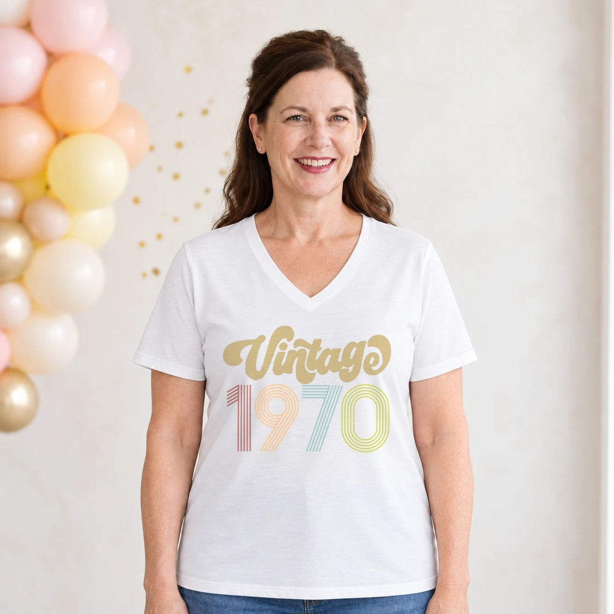 Vintage 1970 - Retro 56th Birthday T-Shirt for Women - White V-Neck