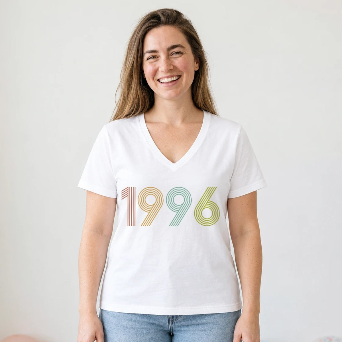 1996 Birth Year Shirt - Retro 30th Birthday T-Shirt for Women - White V-Neck