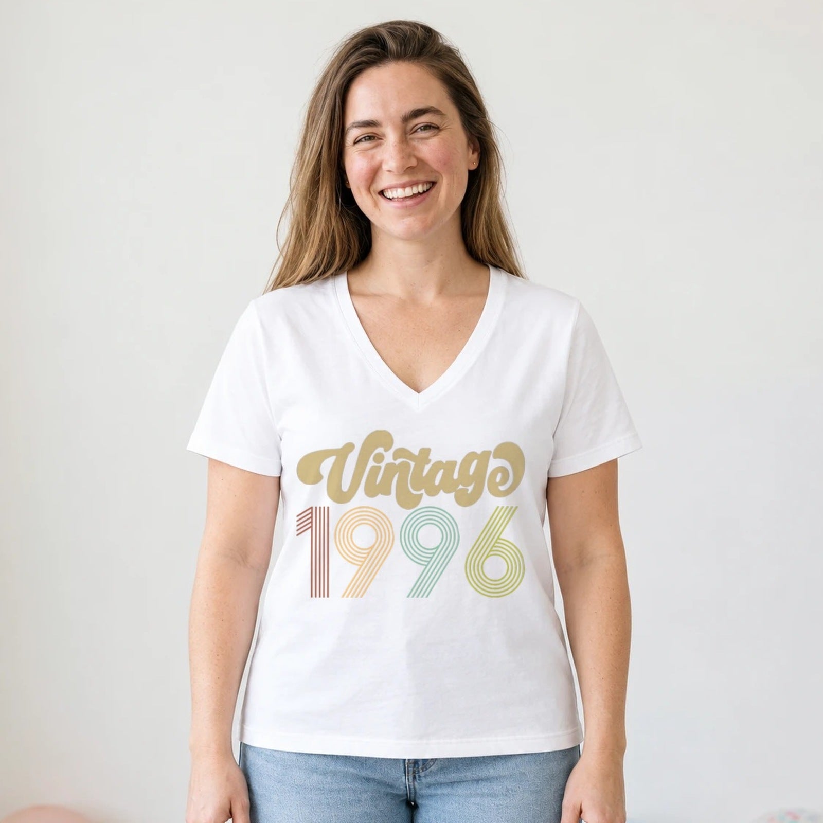 Vintage 1996 - Retro 30th Birthday T-Shirt for Women - White V-Neck