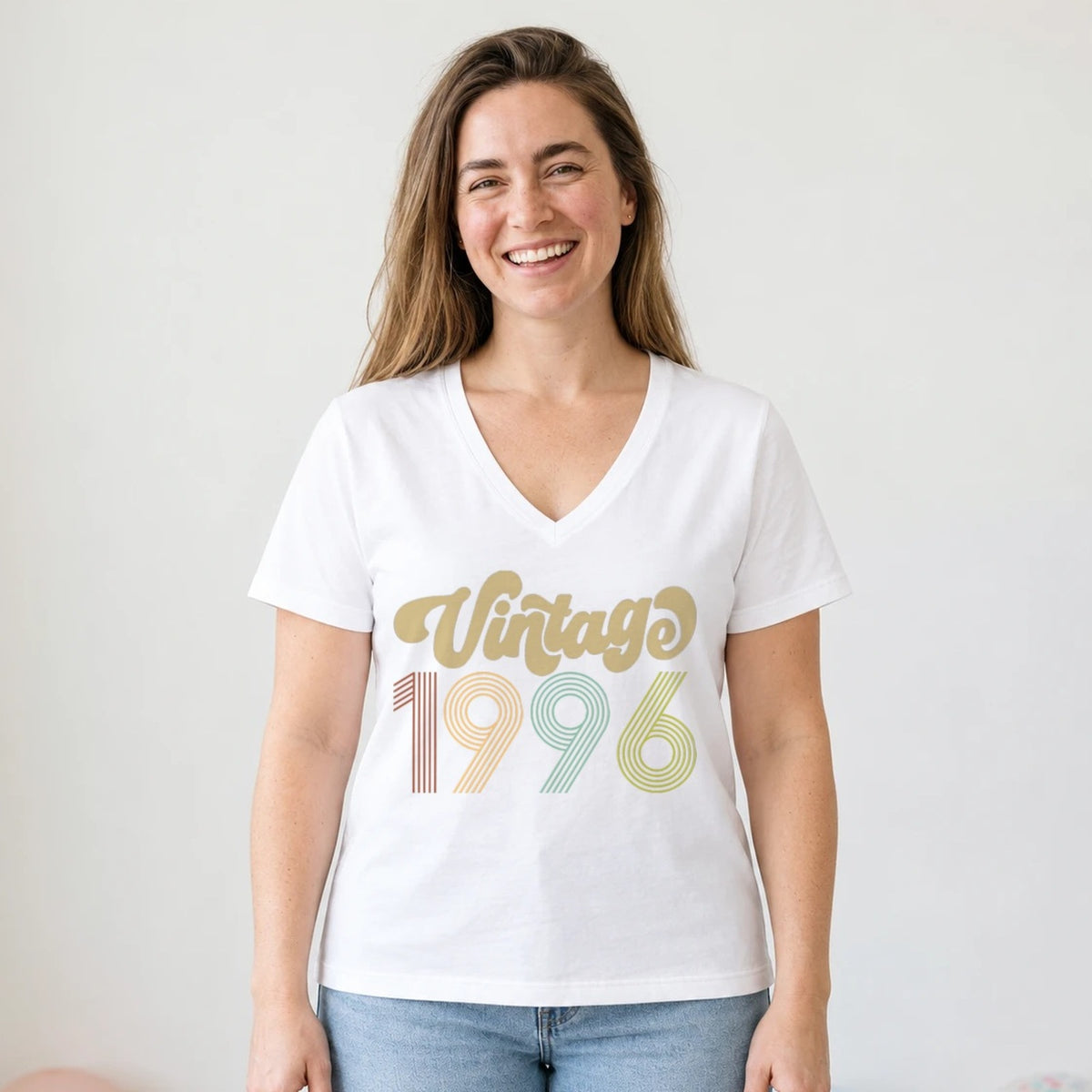 Vintage 1996 - Retro 30th Birthday T-Shirt for Women - White V-Neck
