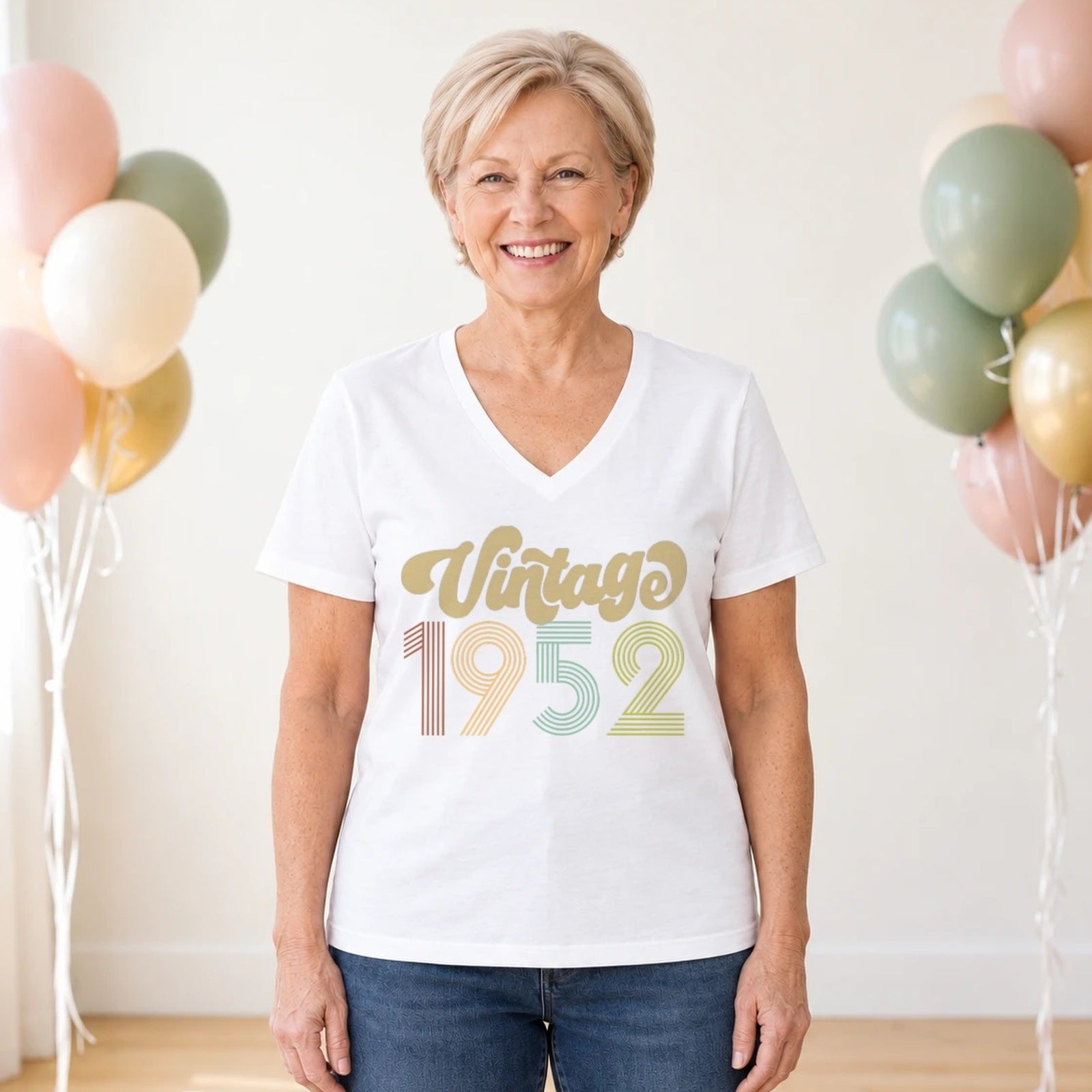 Vintage 1952 - Retro 74th Birthday T-Shirt for Women - White V-Neck