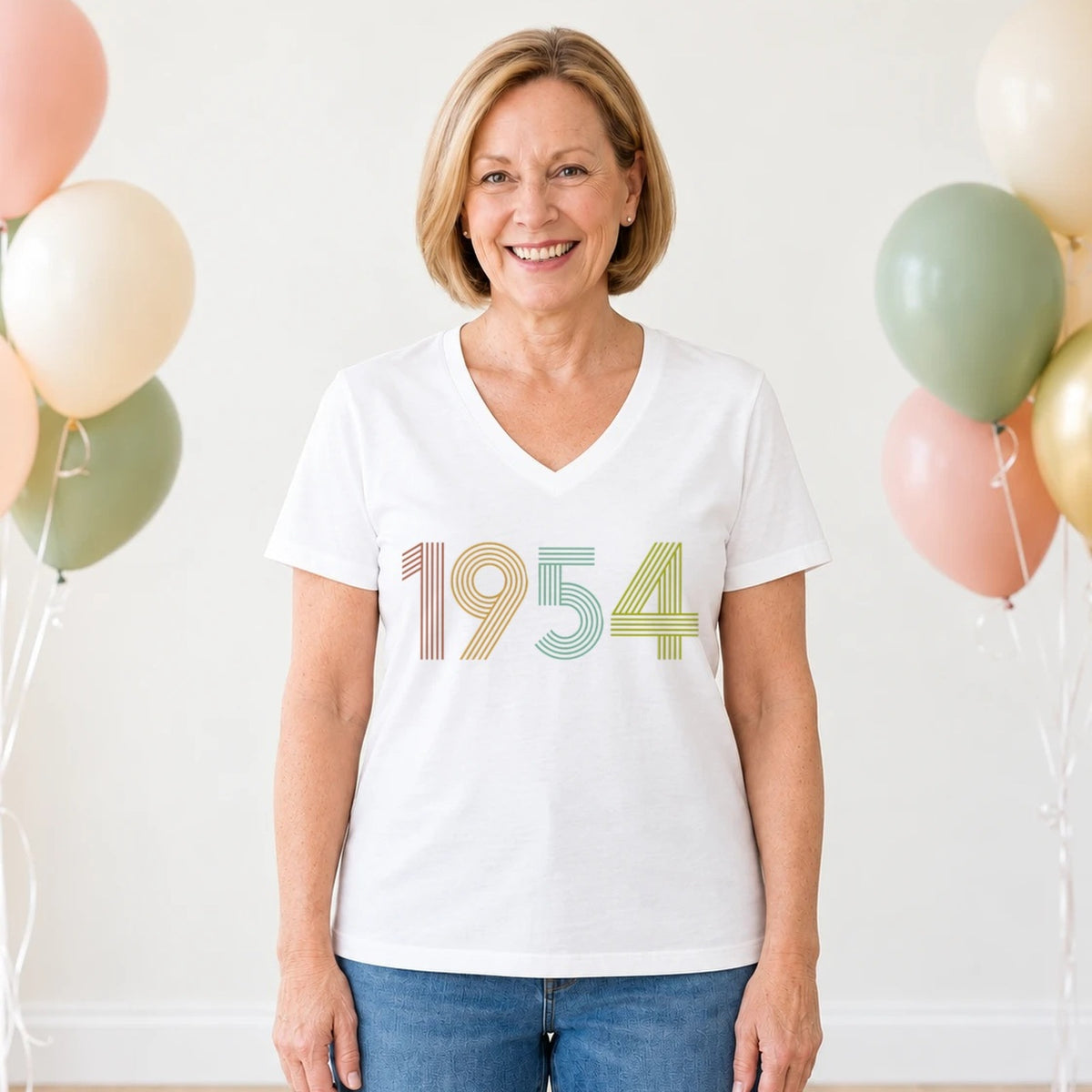 1954 Birth Year Shirt - Retro 72nd Birthday T-Shirt for Women - White V-Neck
