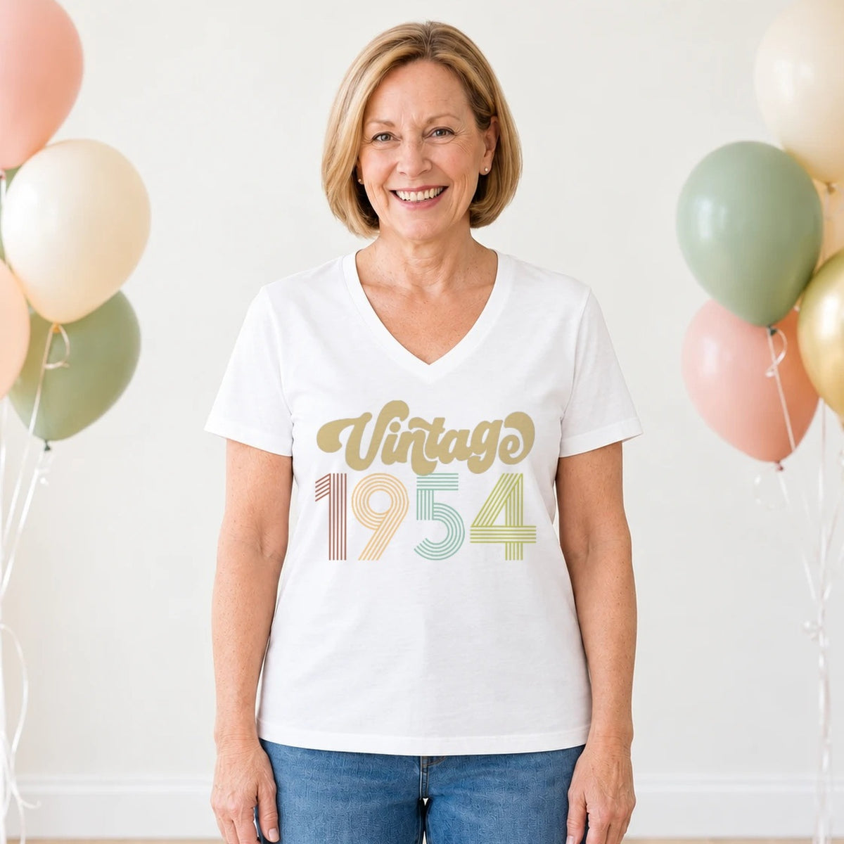 Vintage 1954 - Retro 72nd Birthday T-Shirt for Women - White V-Neck