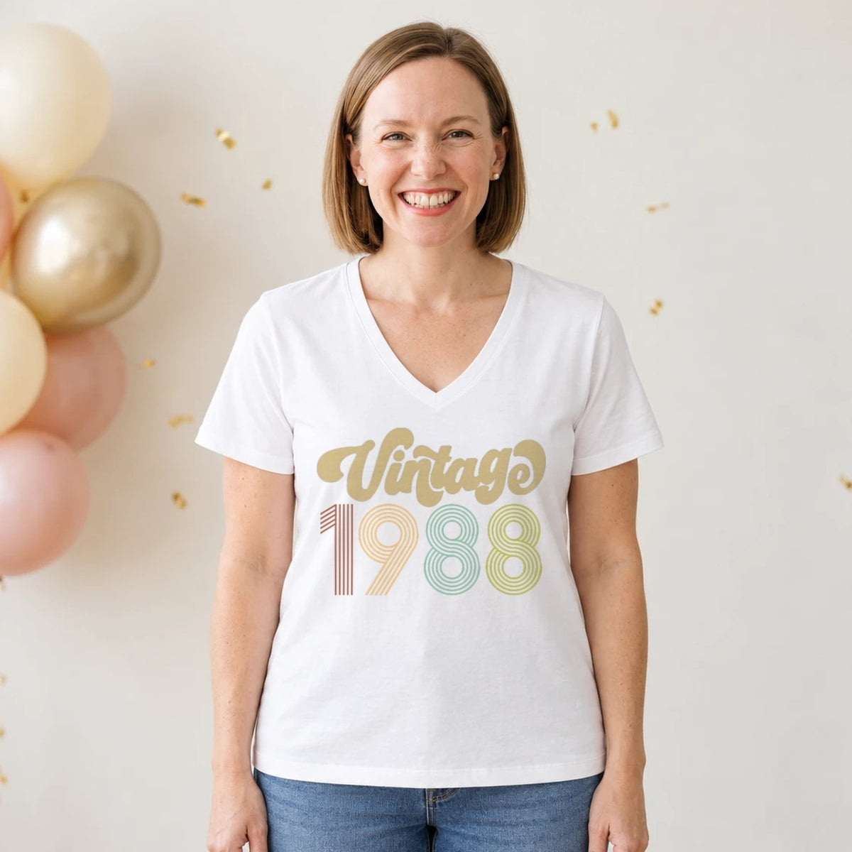 Vintage 1988 - Retro 38th Birthday T-Shirt for Women - White V-Neck