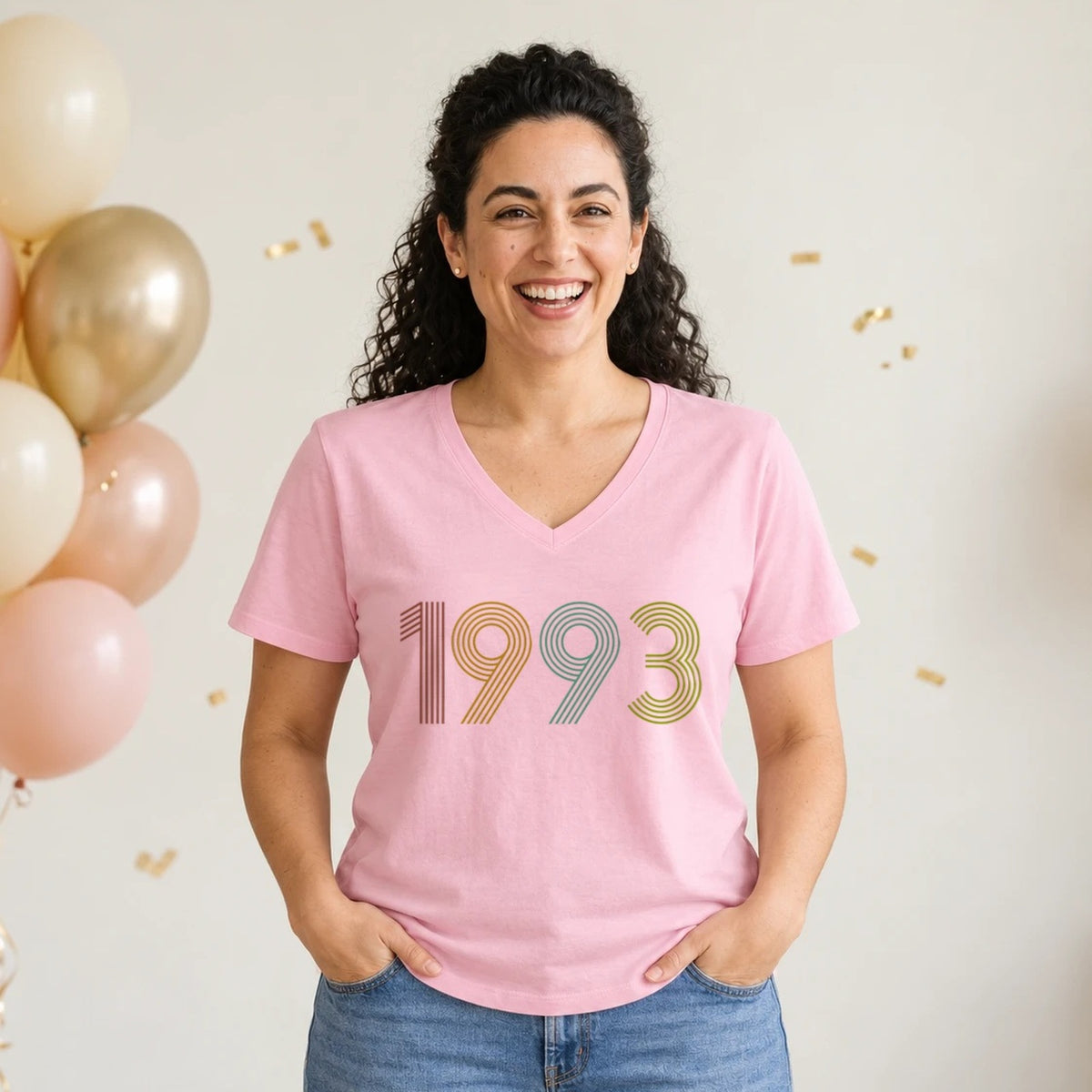 1993 Birth Year Shirt - Retro 33rd Birthday T-Shirt for Women - Pink Round Neck