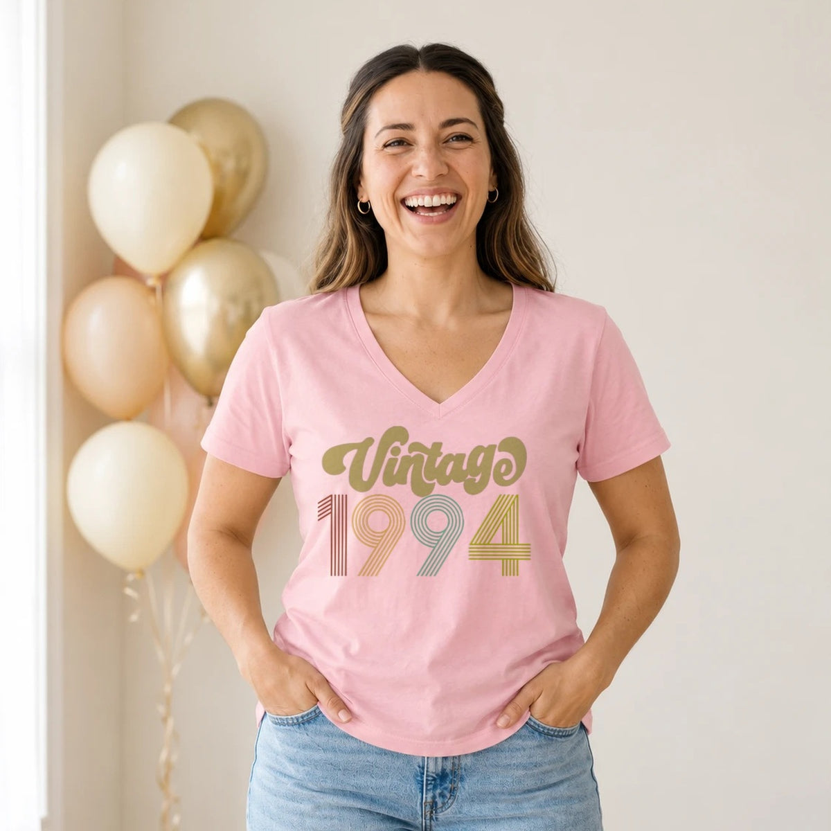 Vintage 1994 - Retro 32nd Birthday T-Shirt for Women - Blush Pink V-Neck