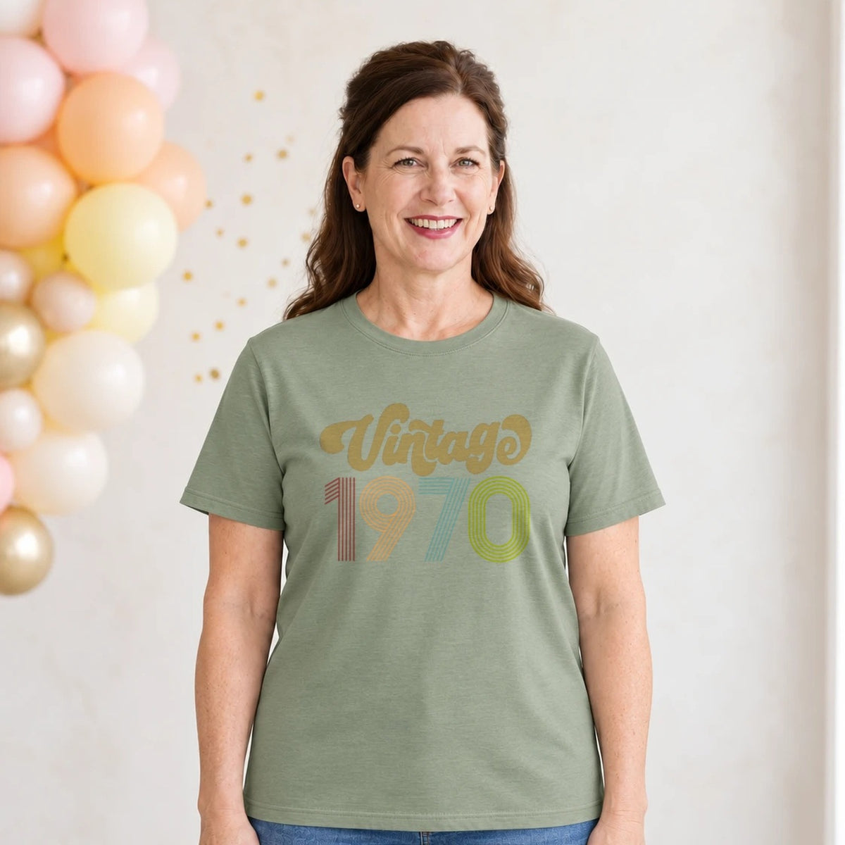 Vintage 1970 - Retro 56th Birthday T-Shirt for Women - Sage Green Round Neck