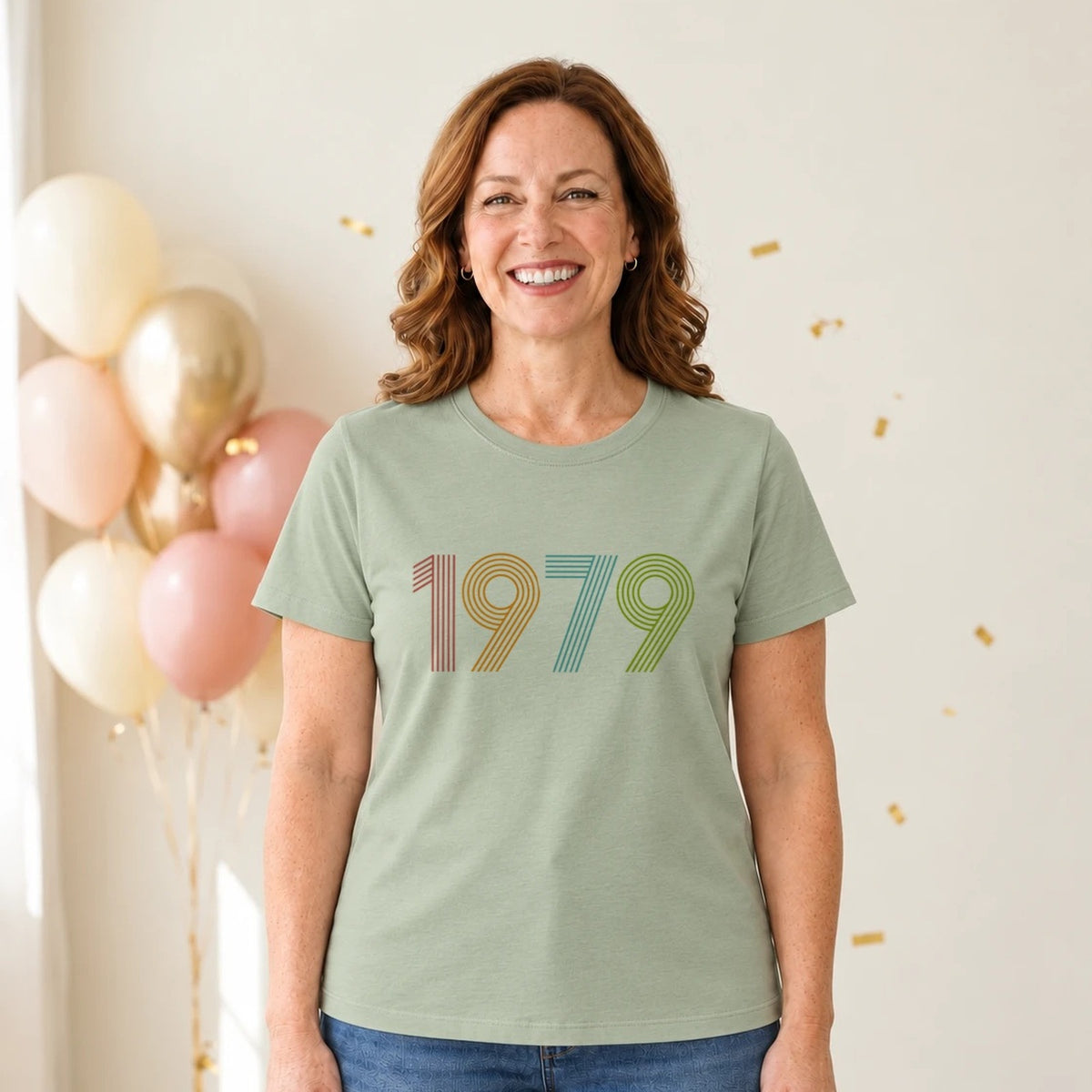 1979 Birth Year Shirt - Retro 47th Birthday T-Shirt for Women - Sage Green V-Neck
