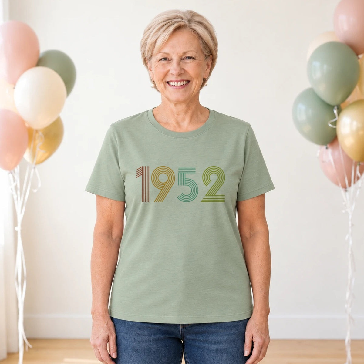 1952 Birth Year Shirt - Retro 74th Birthday T-Shirt for Women - Sage Green Round Neck