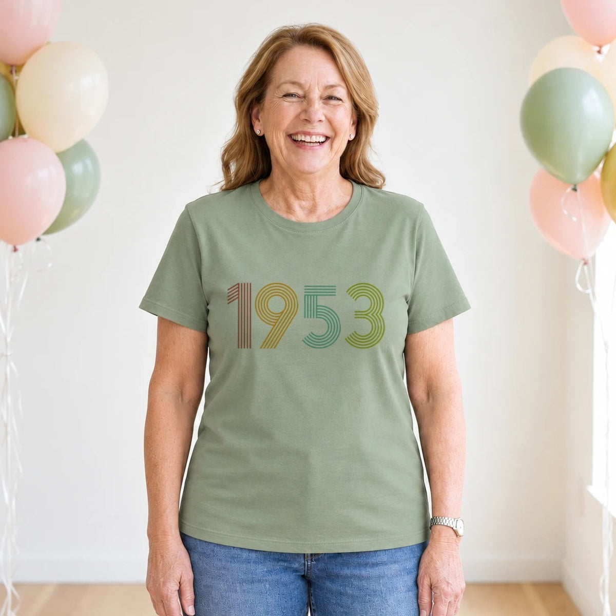 1953 Birth Year Shirt - Retro 73rd Birthday T-Shirt for Women - Sage Green Round Neck