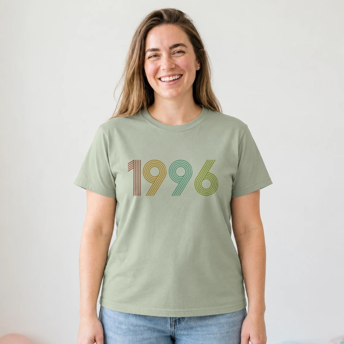 1996 Birth Year Shirt - Retro 30th Birthday T-Shirt for Women - Sage Green V-Neck