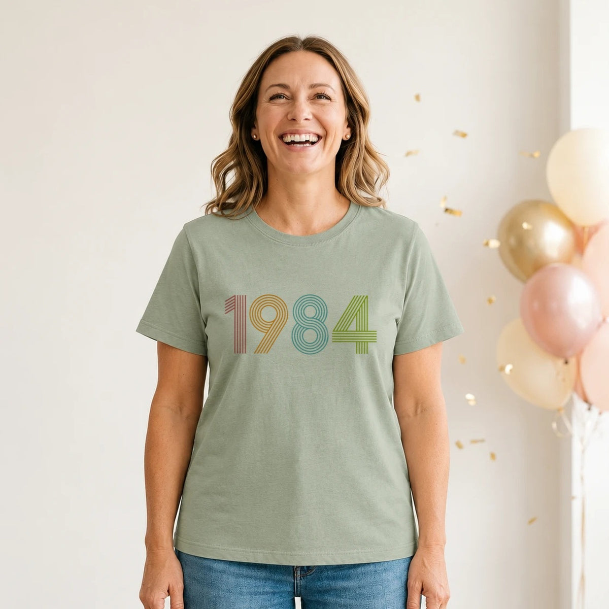 1984 Birth Year Shirt - Retro 42nd Birthday T-Shirt for Women - Sage Green V-Neck