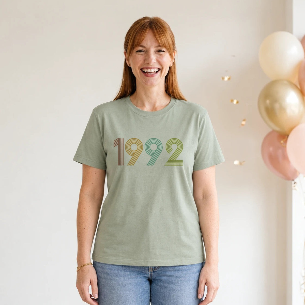 1992 Birth Year Shirt - Retro 34th Birthday T-Shirt for Women - Sage Green V-Neck