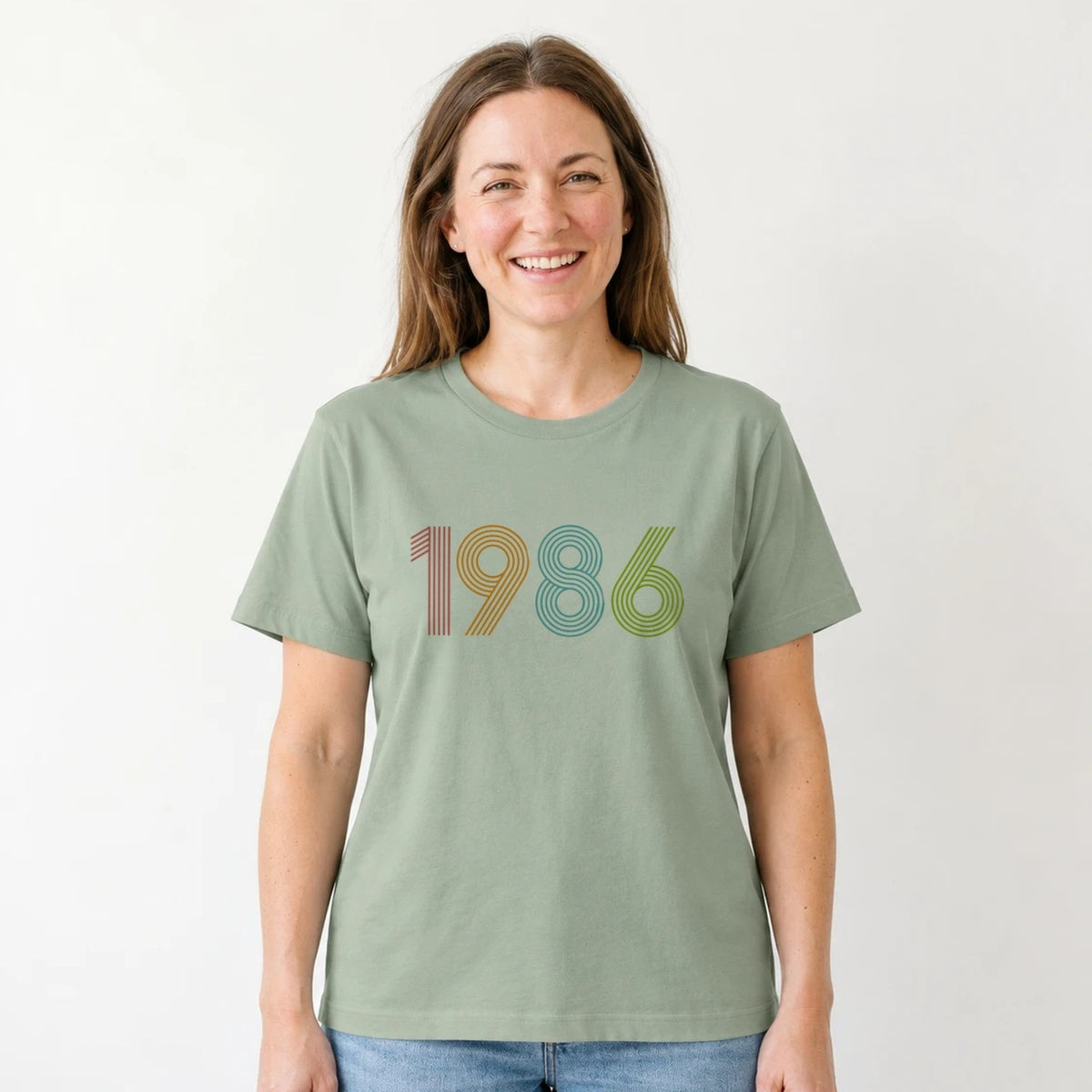 1986 Birth Year Shirt - Retro 40th Birthday T-Shirt for Women - Sage Green V-Neck