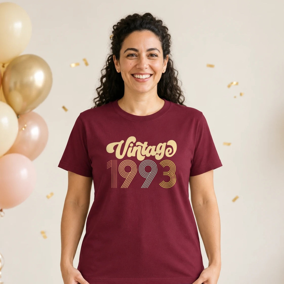 Vintage 1993 - Retro 33rd Birthday T-Shirt for Women - Burgundy Round Neck