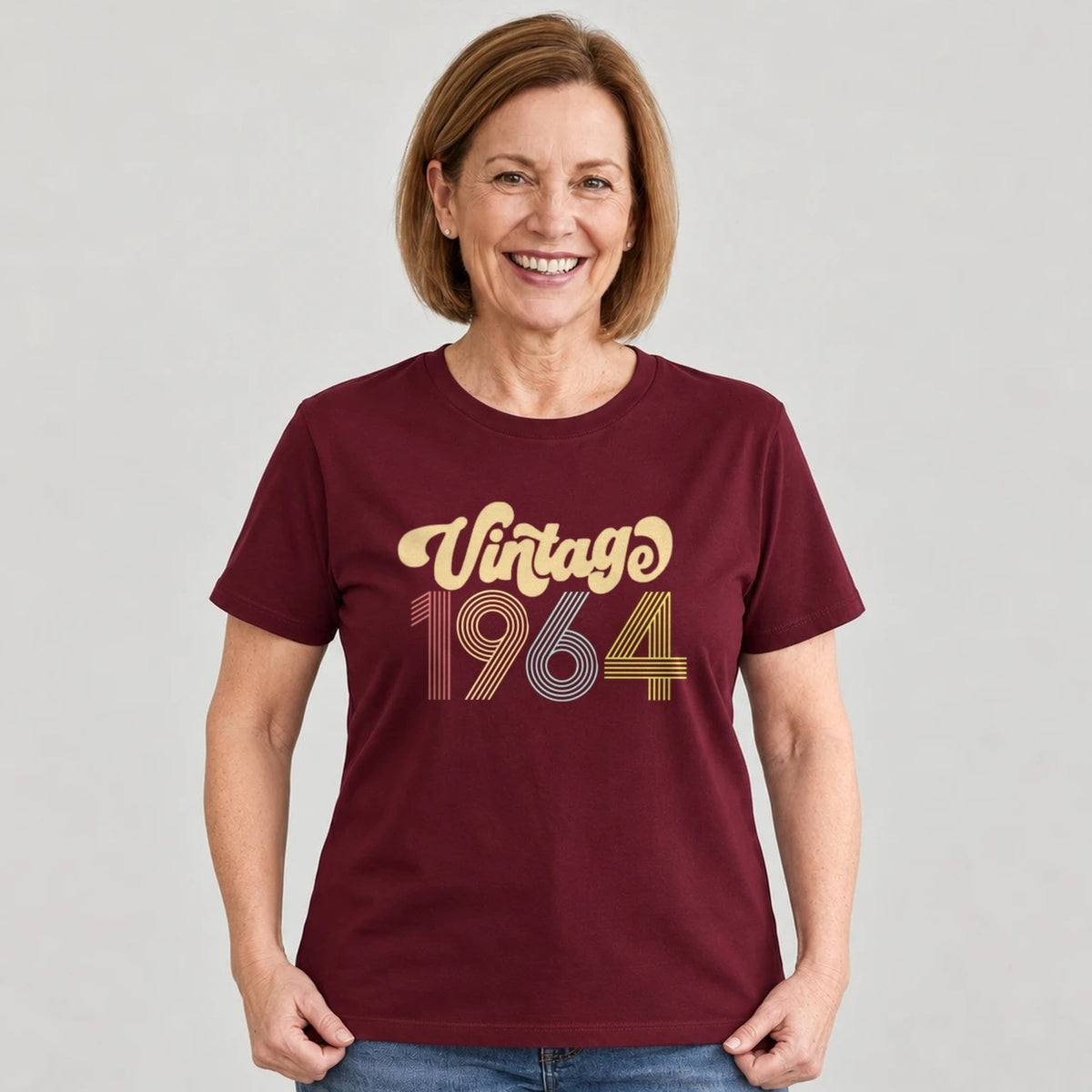 Vintage 1964 - Retro 62nd Birthday T-Shirt for Women - Burgundy Round Neck