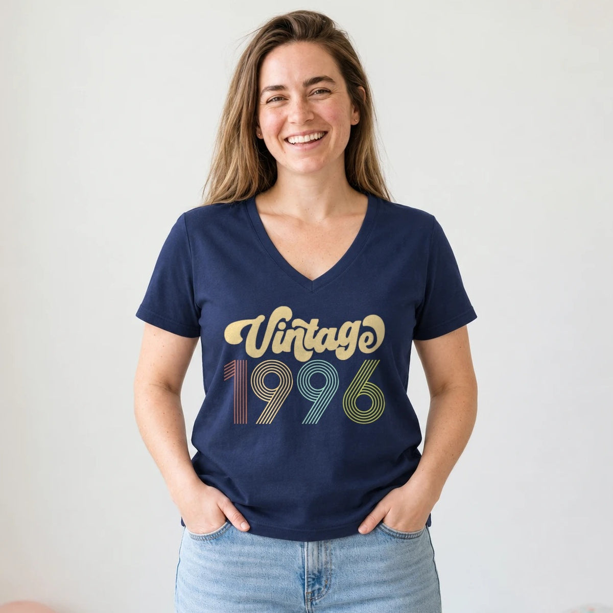 Vintage 1996 - Retro 30th Birthday T-Shirt for Women - Navy Blue V-Neck