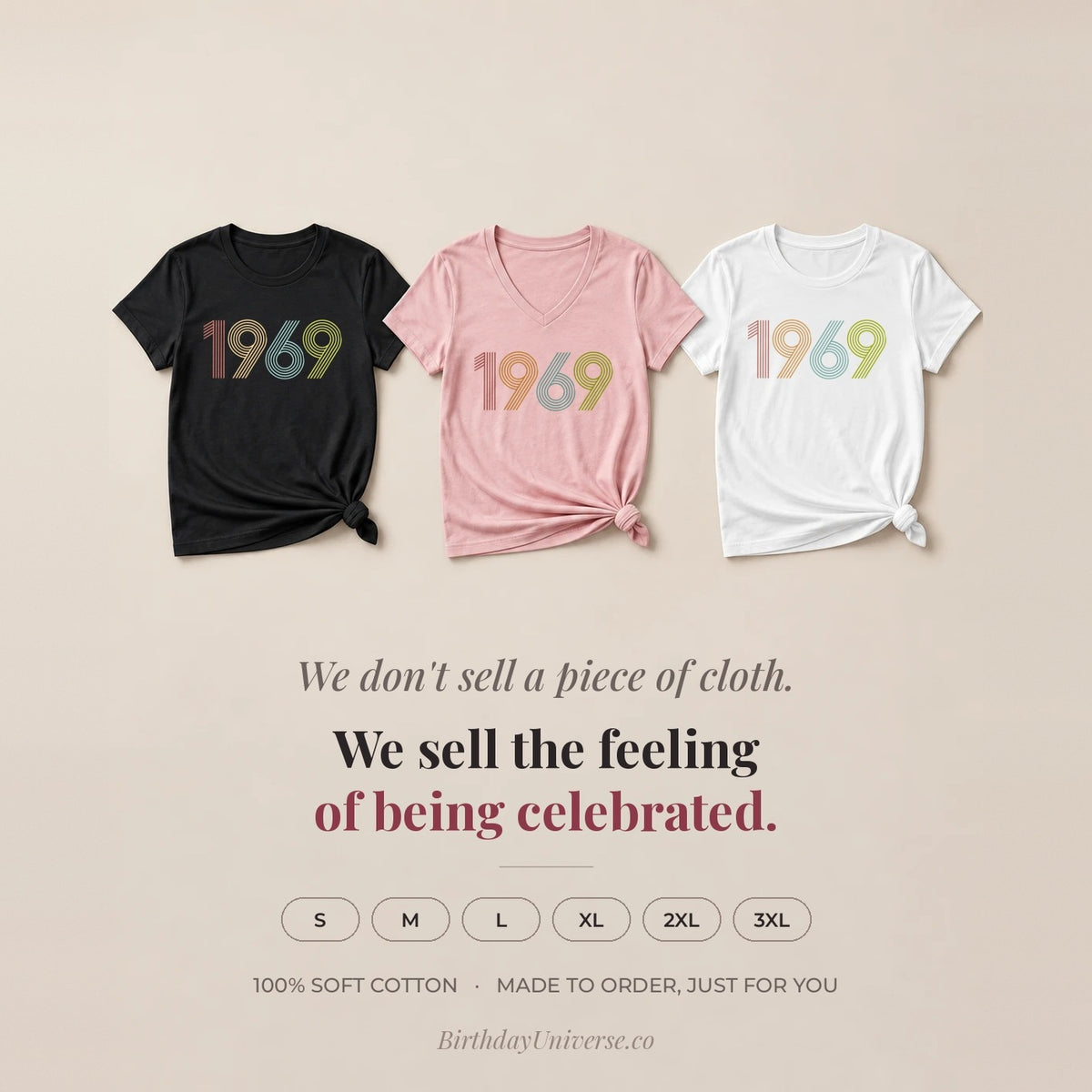 1969 Birth Year Shirt - Retro 57th Birthday T-Shirt for Women - Flat Lay