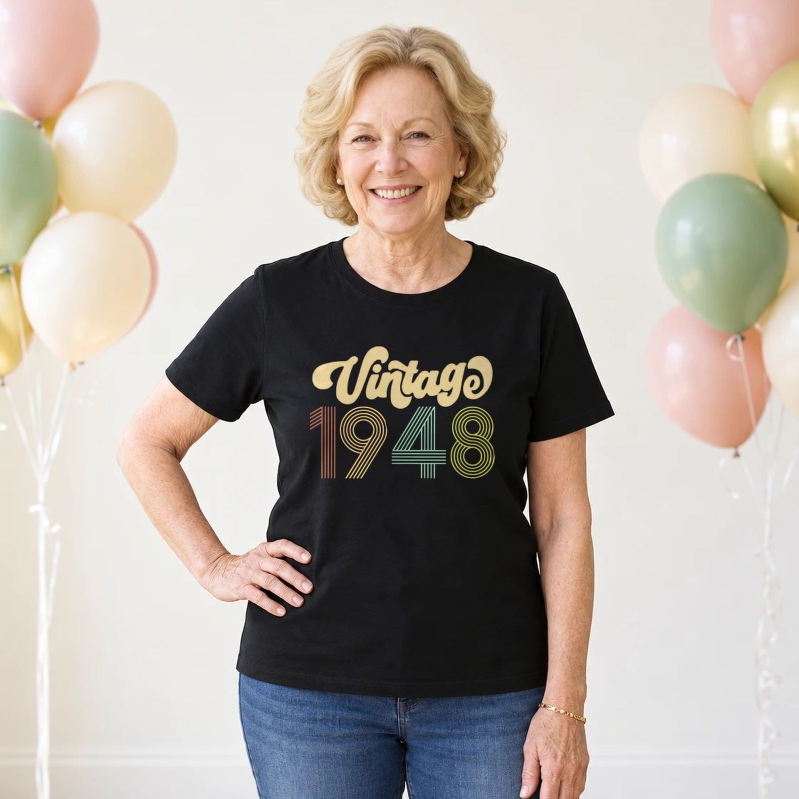 Vintage 1948 - Retro 78th Birthday T-Shirt for Women - Black Round Neck