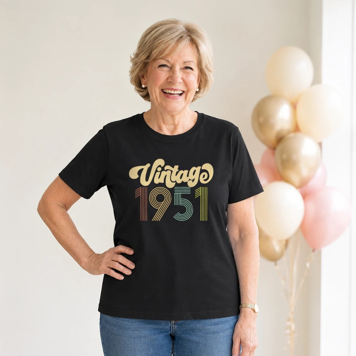 Vintage 1951 - Retro 75th Birthday T-Shirt for Women - Black Round Neck
