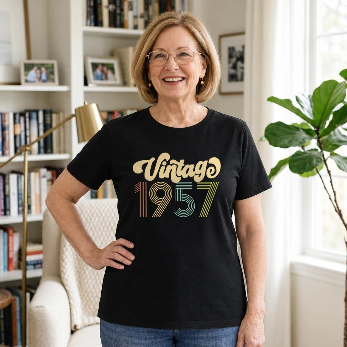 Vintage 1957 - Retro 69th Birthday T-Shirt for Women - Black Round Neck
