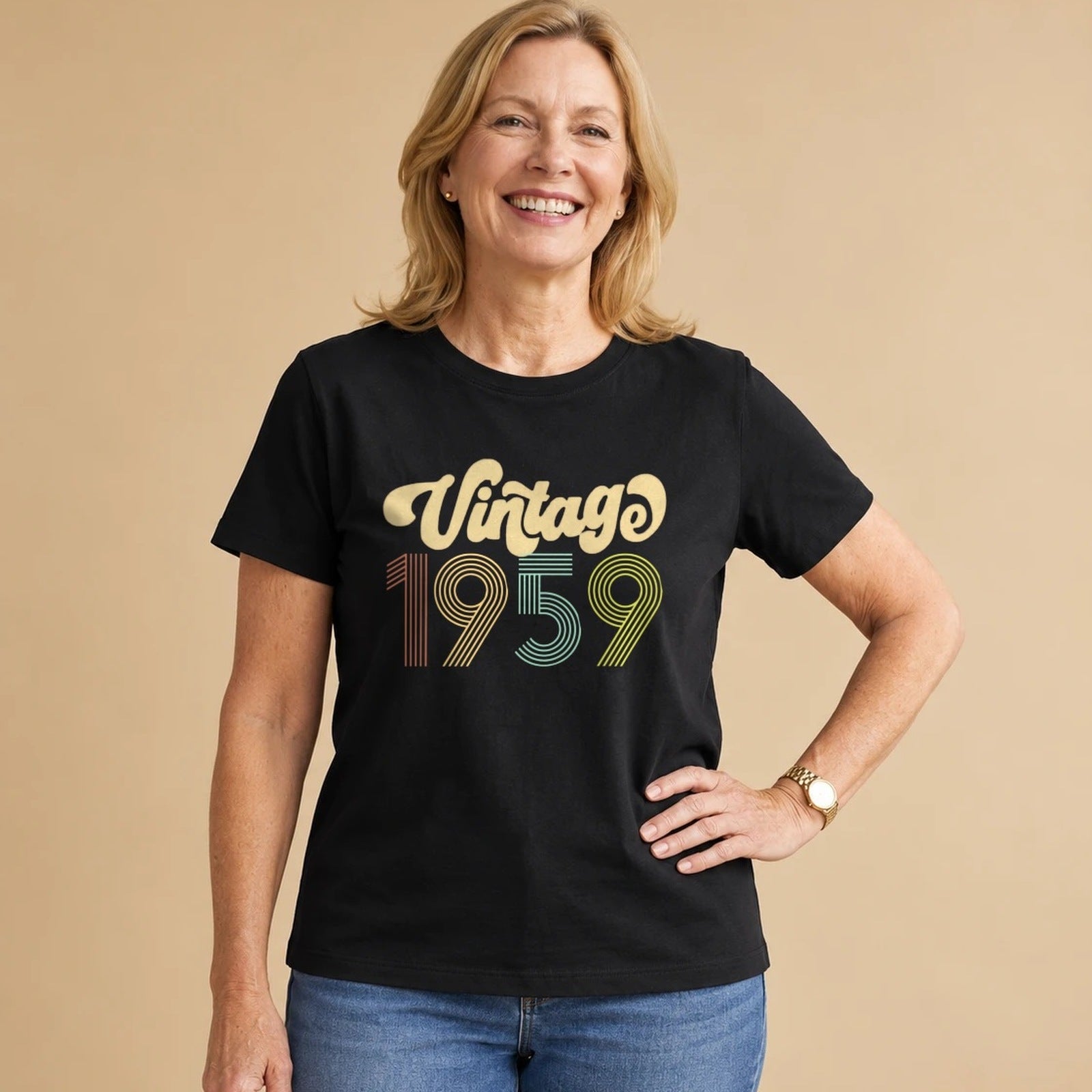 Vintage 1959 - Retro 67th Birthday T-Shirt for Women - Black Round Neck