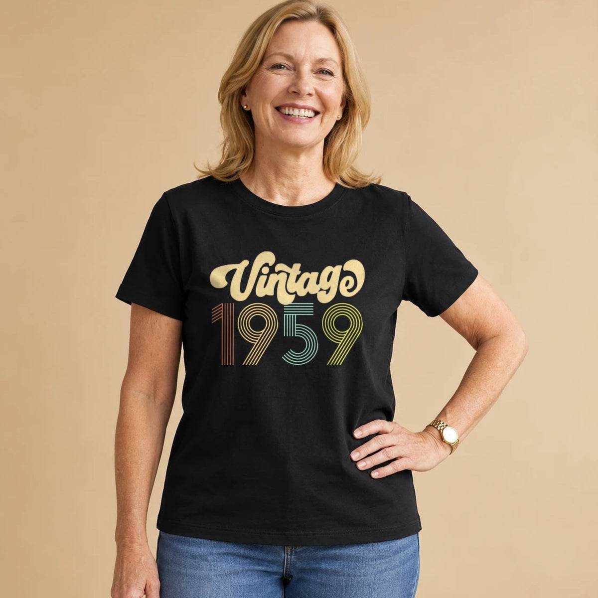 Vintage 1959 - Retro 67th Birthday T-Shirt for Women - Black Round Neck